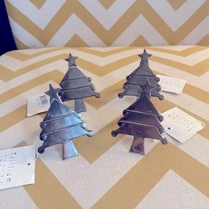 4 rustic metal Christmas tree napkin rings